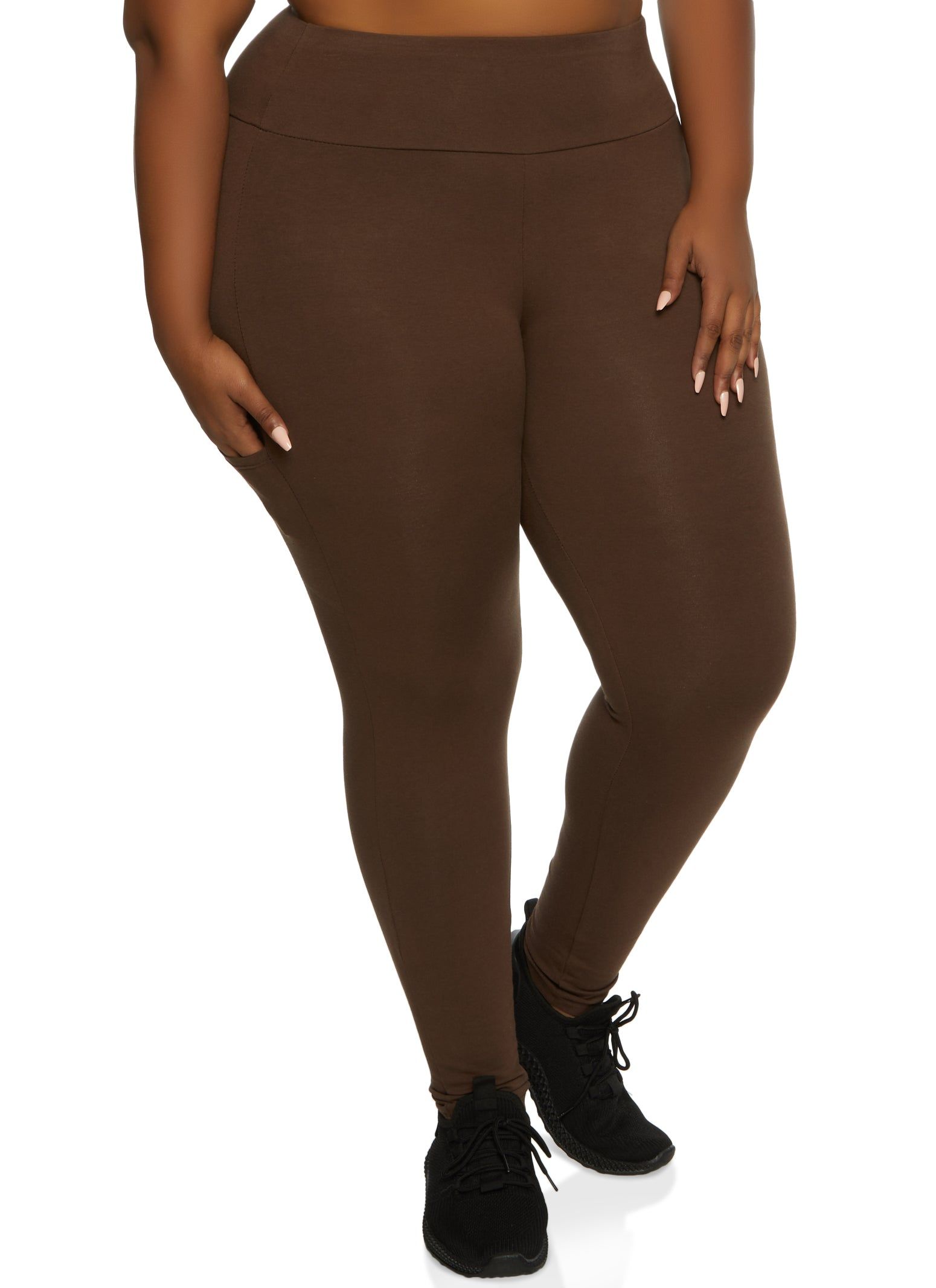 Plus Size Solid High Waist Cell Phone Pocket Leggings sold by Rainbow