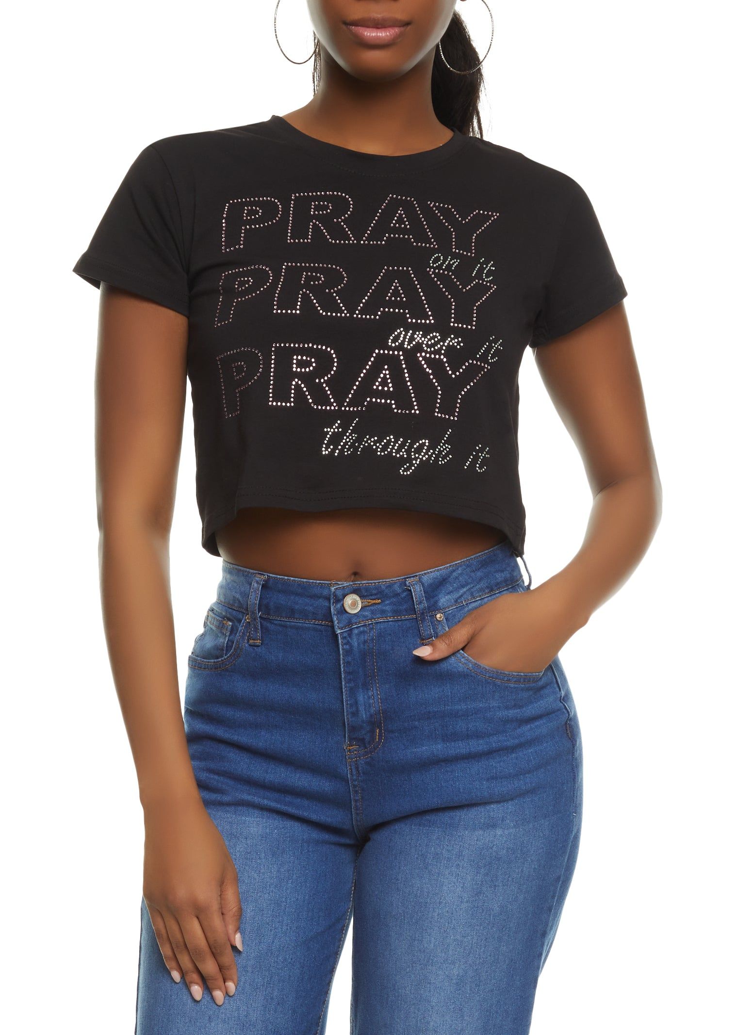 Rhinestone Pray Cropped Tee sold by Rainbow