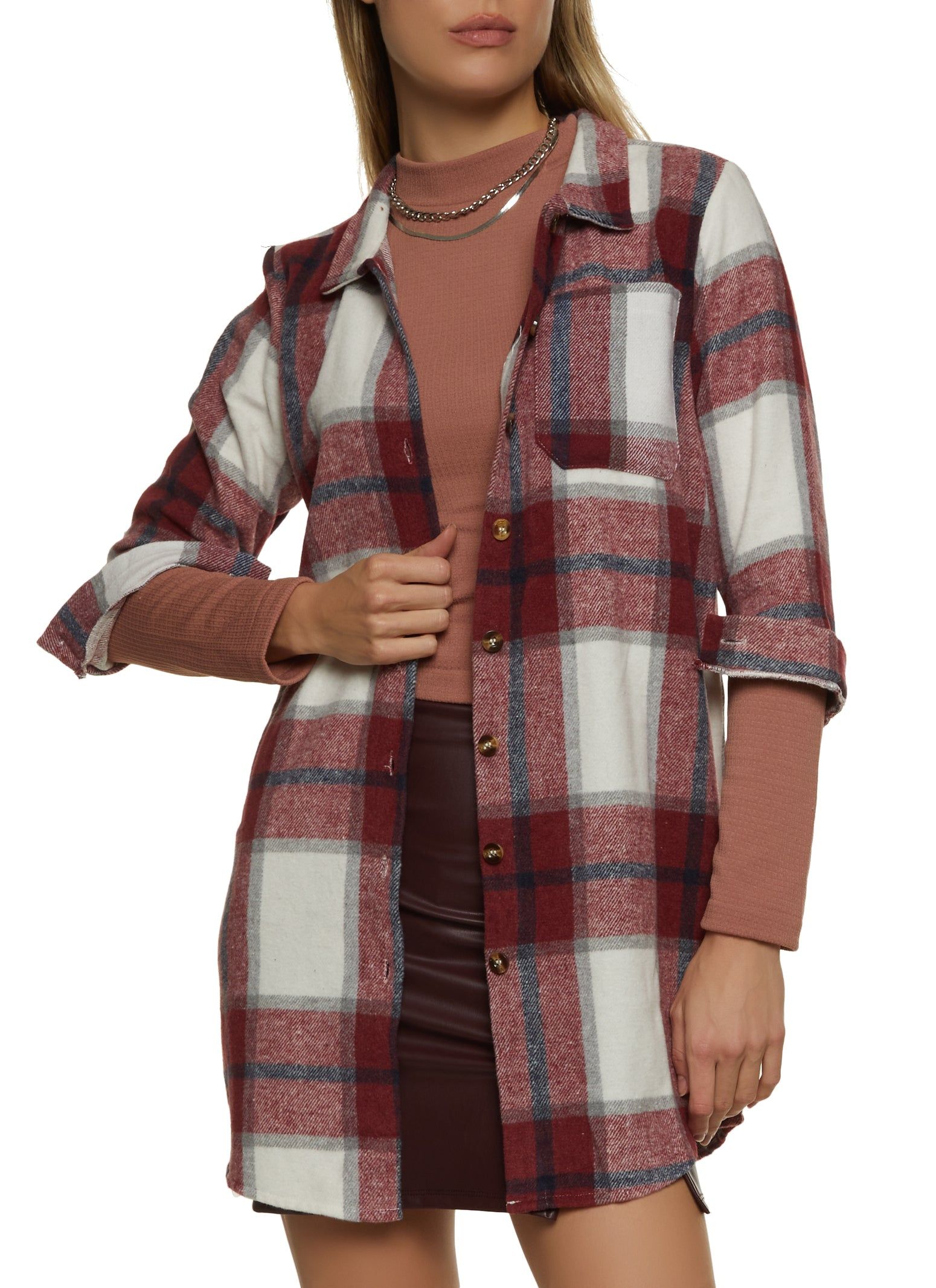 Plaid Flannel Quarter Sleeve Shacket sold by Rainbow