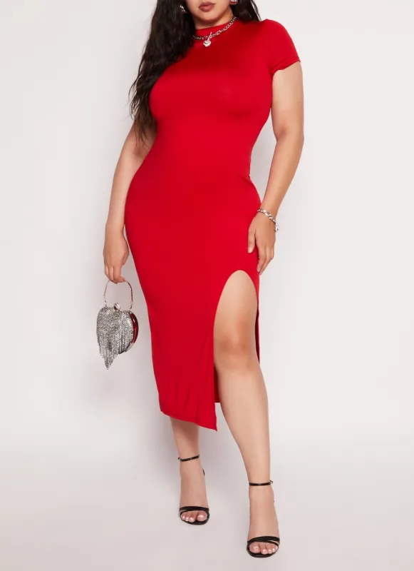 Plus Size High Neck T Shirt Dress sold by Rainbow