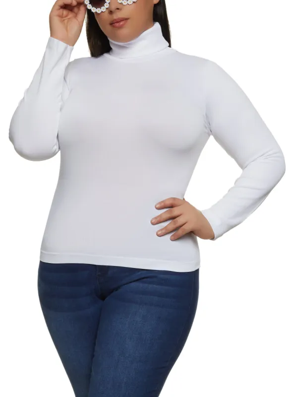Plus Size Basic Long Sleeve Turtleneck Top sold by Rainbow
