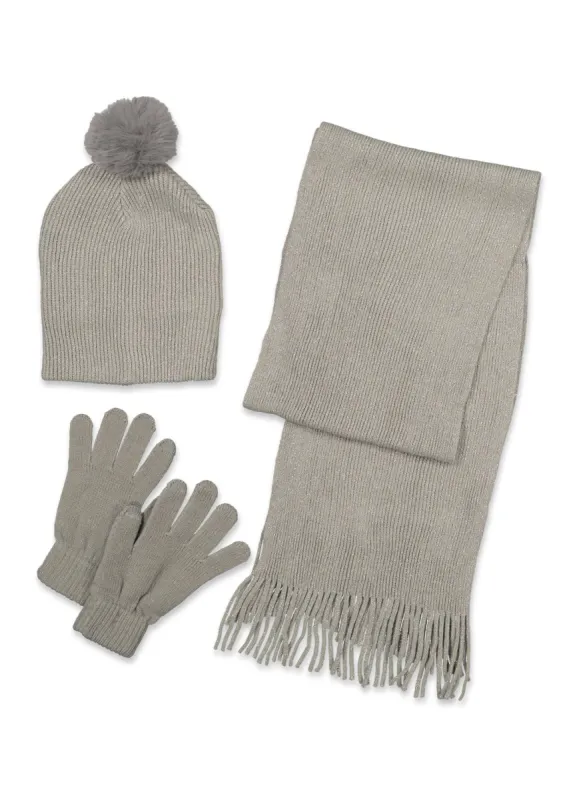 Lurex Scarf and Pom Pom Beanie with Gloves sold by Rainbow