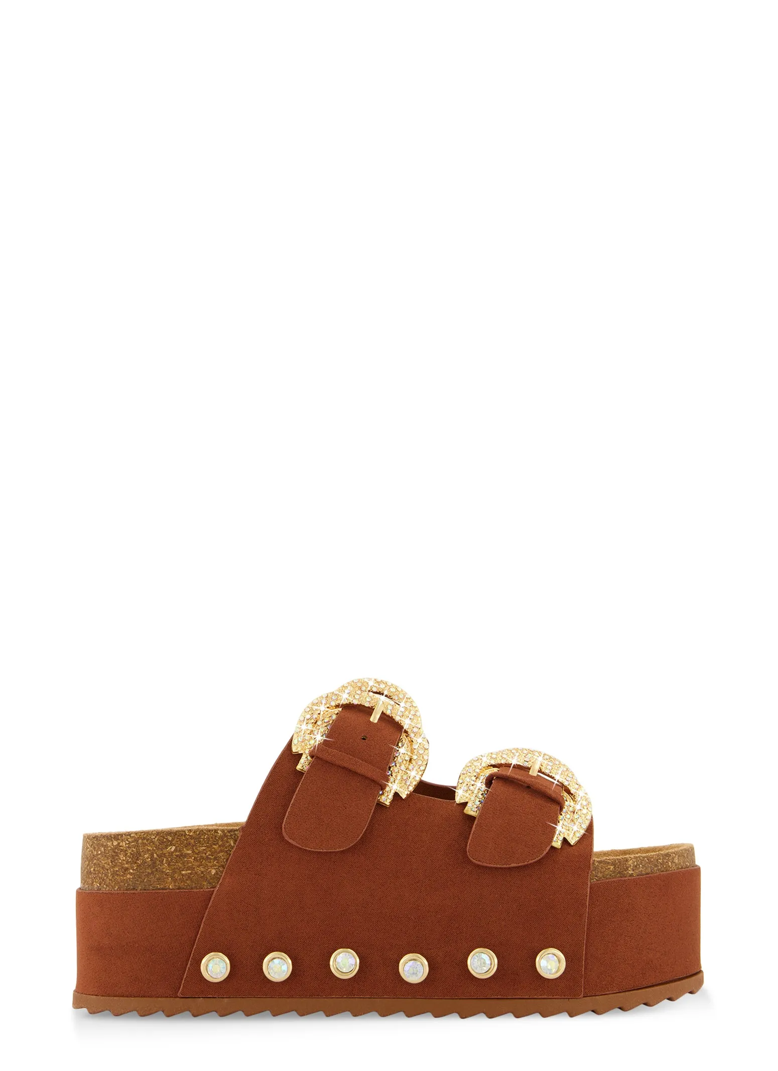 Faux Suede Rhinestone Buckle Platform Footbed Sandals sold by Rainbow product image thumbnail 2