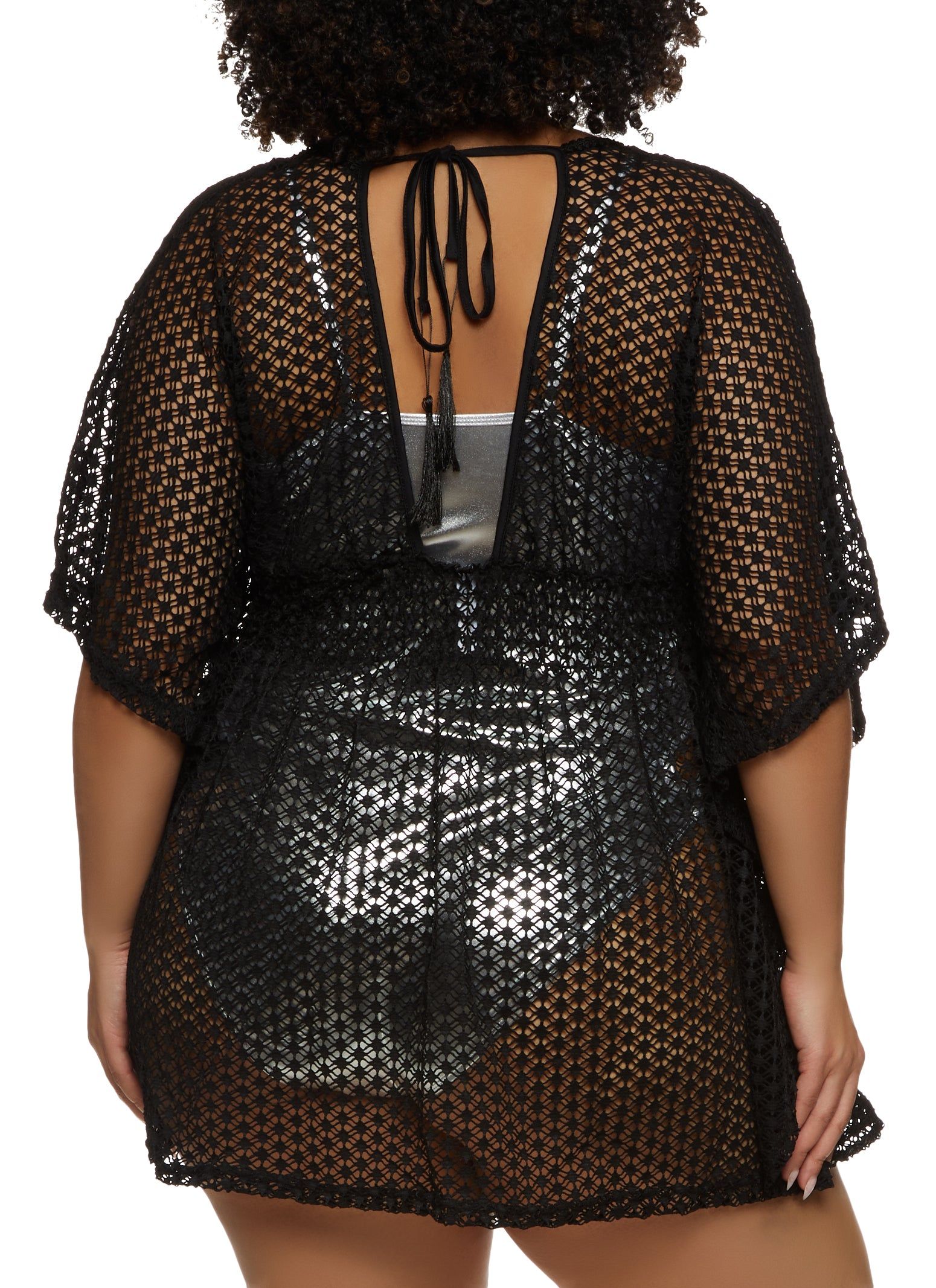 Plus Size Smocked Waist Crochet Cover Up Kimono sold by Rainbow product image thumbnail 3