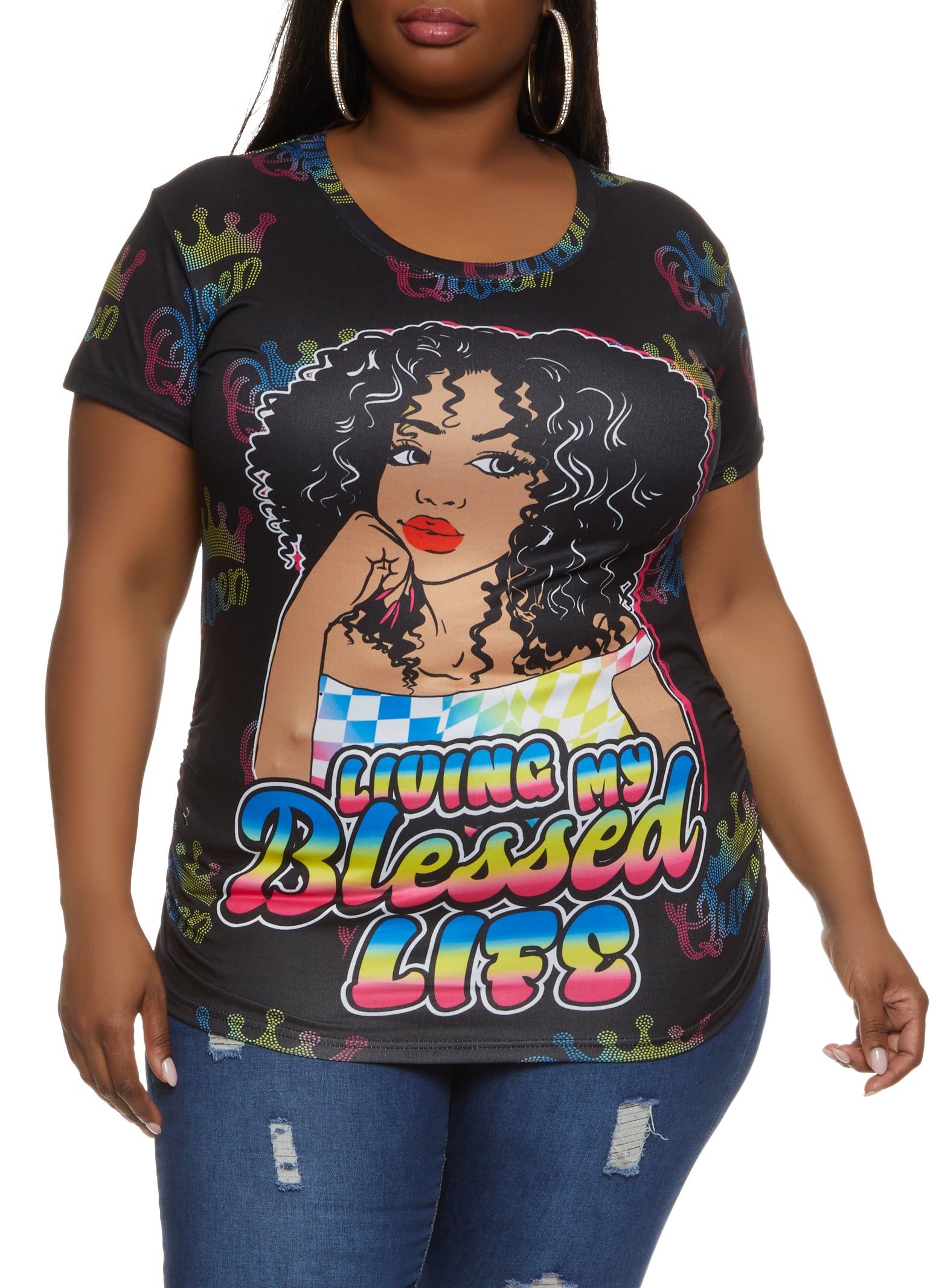 Plus Size Living My Blessed Life Graphic Tee sold by Rainbow