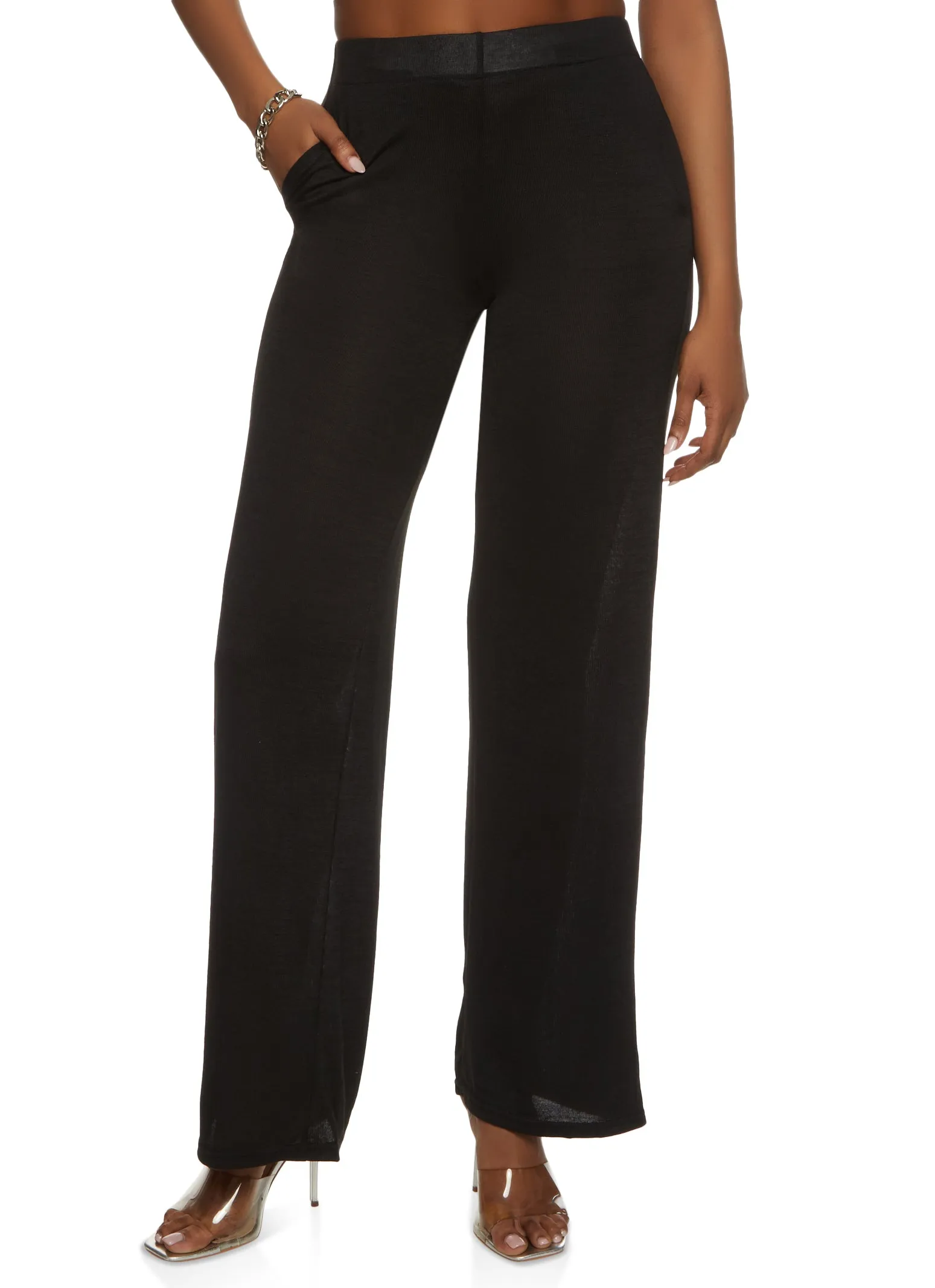 Daisy Solid Brushed Knit High Waisted Wide Leg Pants sold by Rainbow