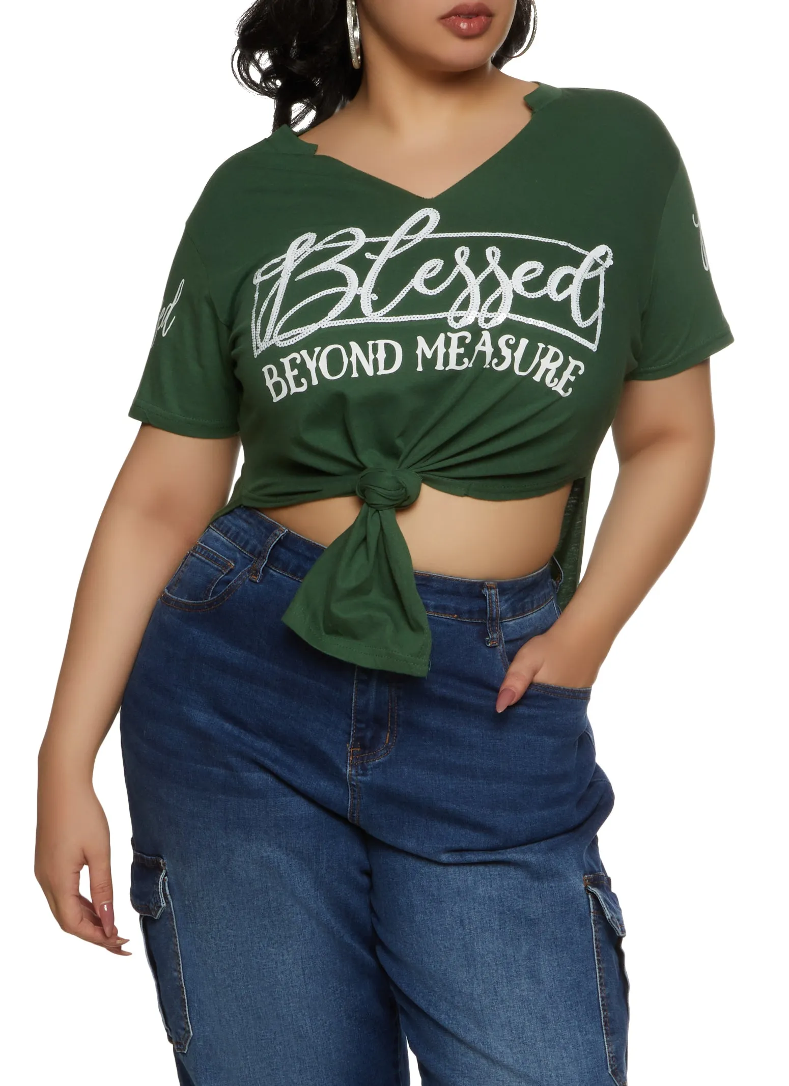 Plus Size Blessed Beyond Measure Hanky Hem Graphic Tee sold by Rainbow