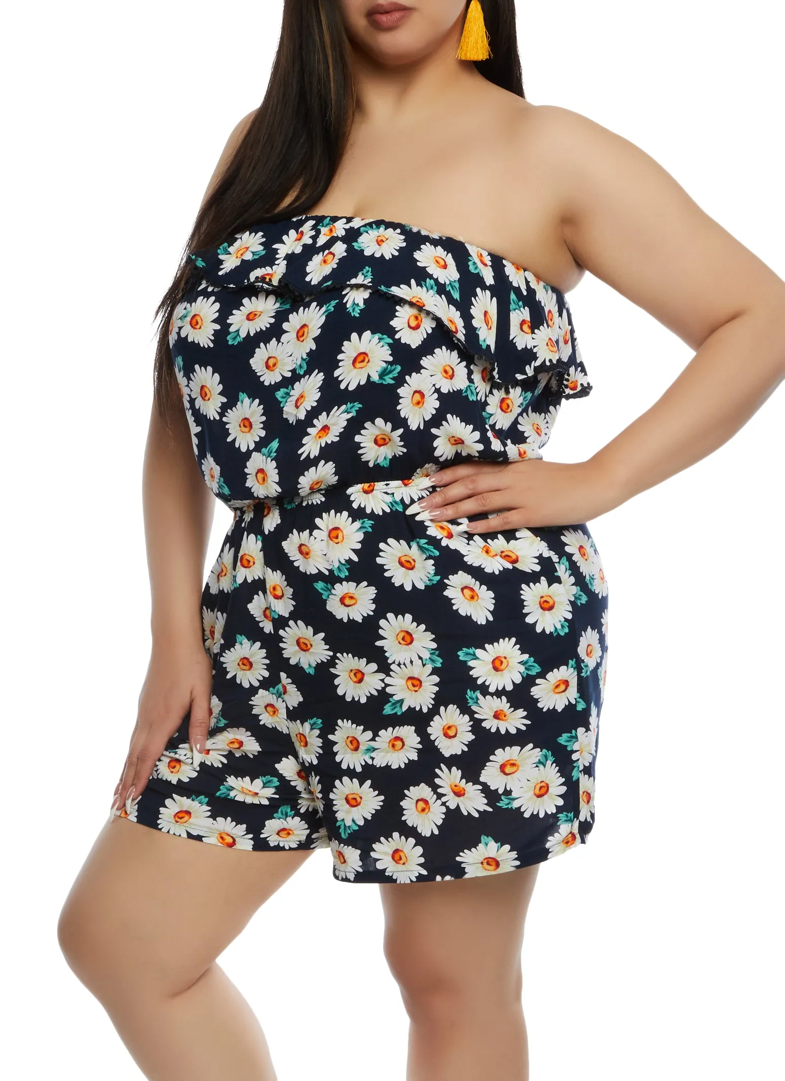Plus Size Daisy Print Pocket Strapless Romper sold by Rainbow product image thumbnail 2
