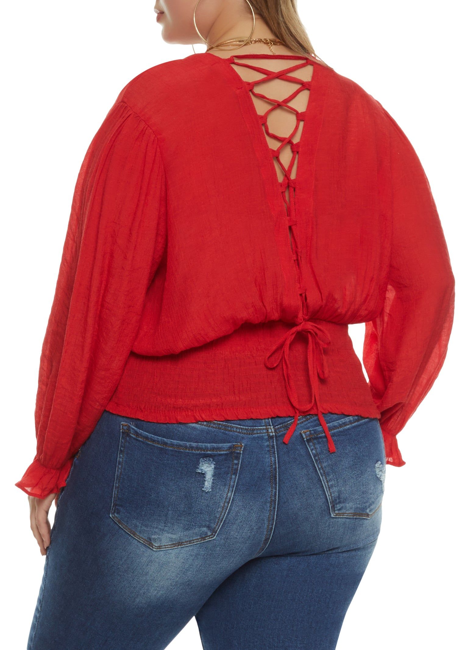 Plus Size Lace Up Back Faux Wrap Top sold by Rainbow product image thumbnail 2