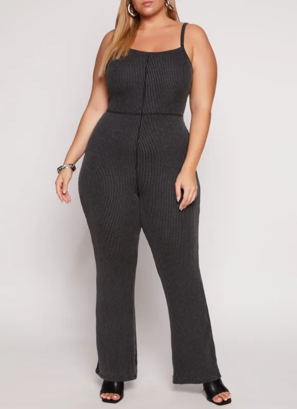Plus Size Almost Famous Ribbed Cami Flare Jumpsuit sold by Rainbow