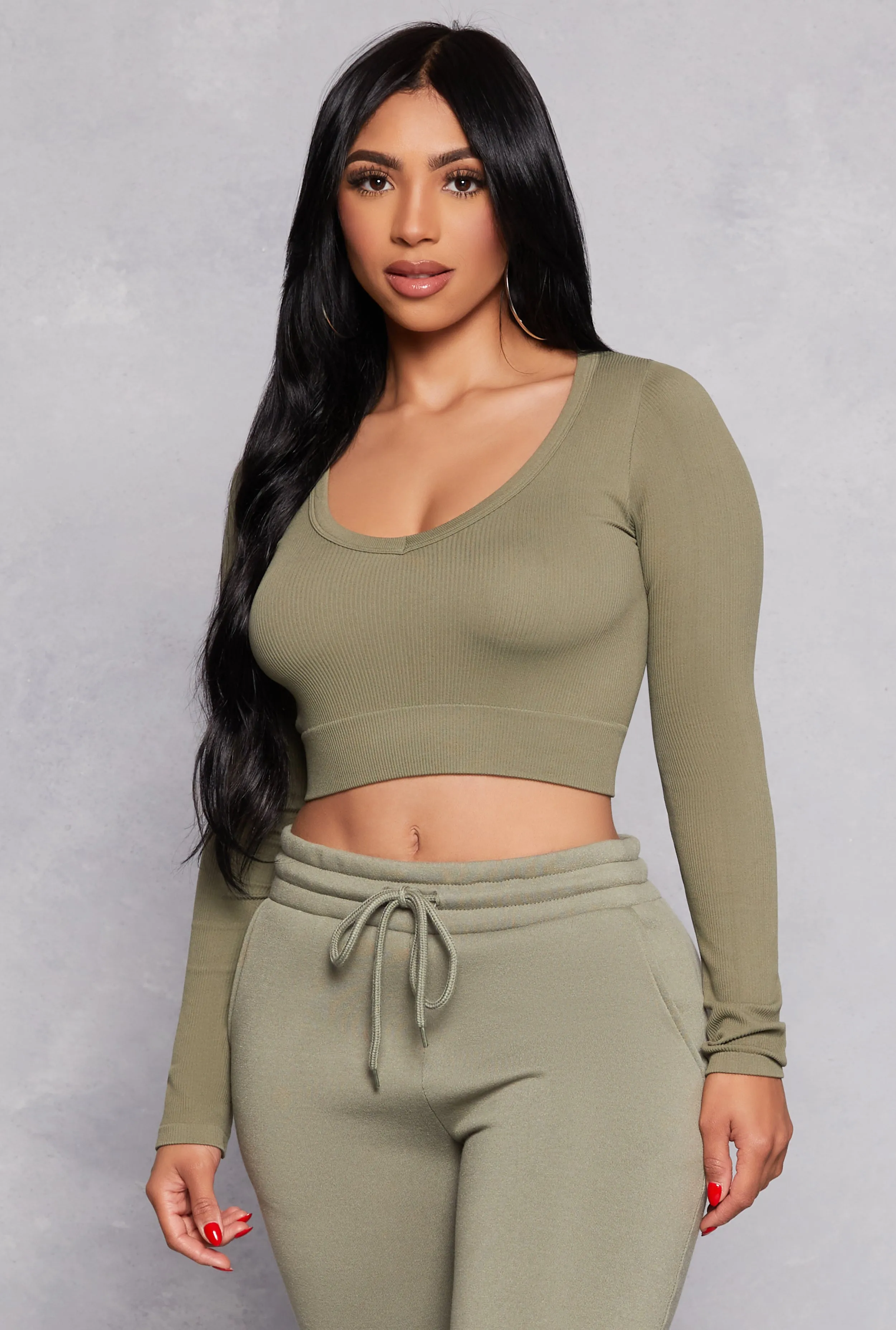 Seamless Ribbed Knit Long Sleeve Crop Top sold by Rainbow