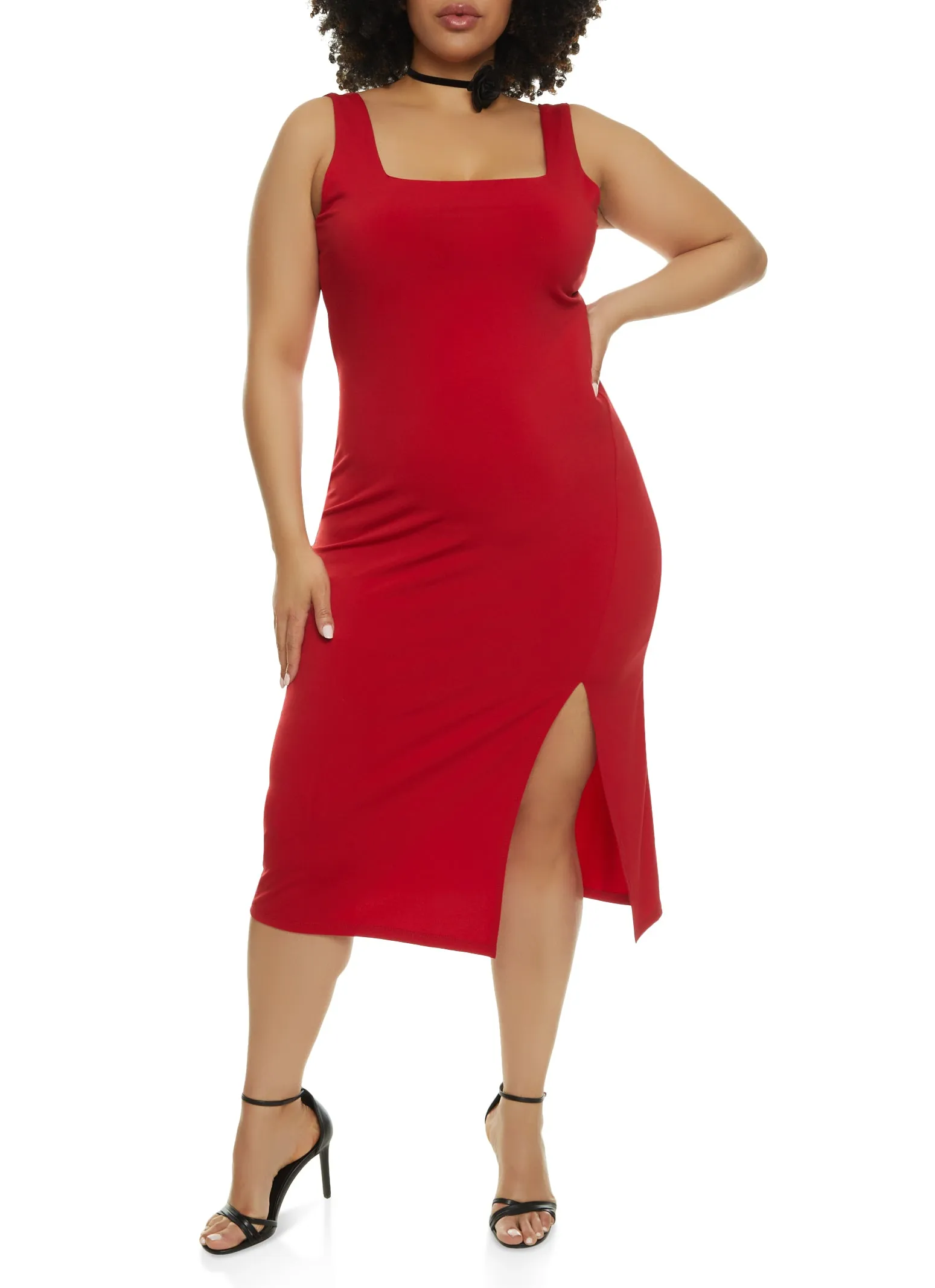 Plus Size Square Neck Midi Side Slit Tank Dress sold by Rainbow product image thumbnail 2