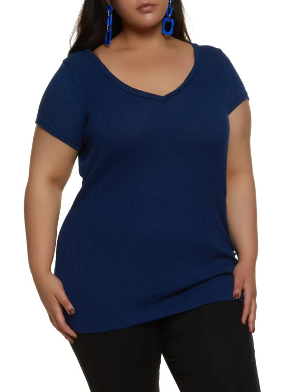 Plus Size Waffle Knit Ruched Side Tee sold by Rainbow