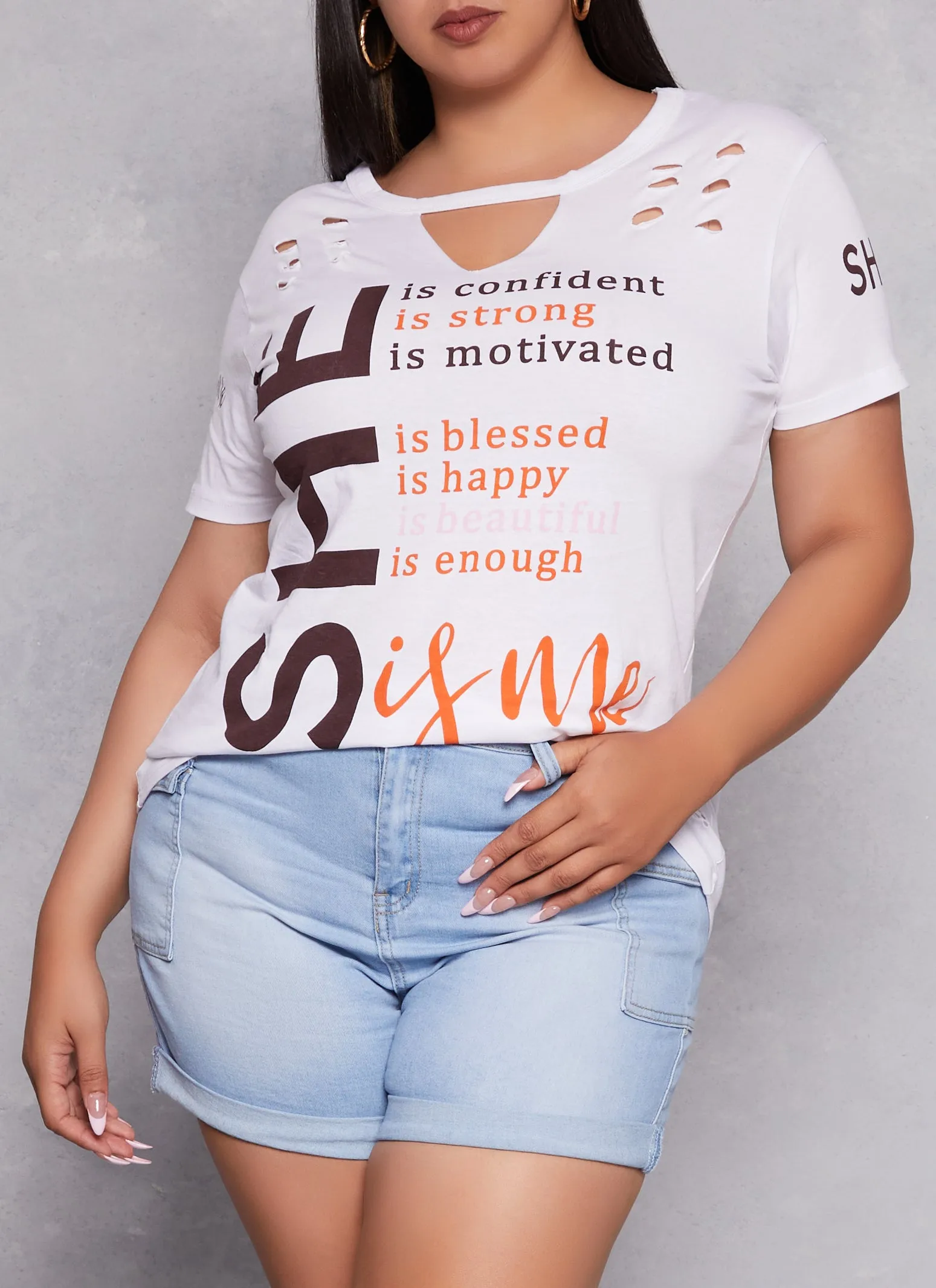 Plus Size She Is Me Laser Cut Graphic Tee sold by Rainbow