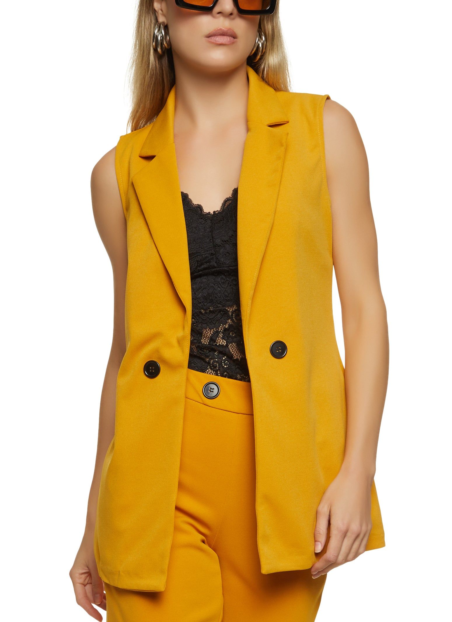 Crepe Knit Button Detail Blazer Vest sold by Rainbow