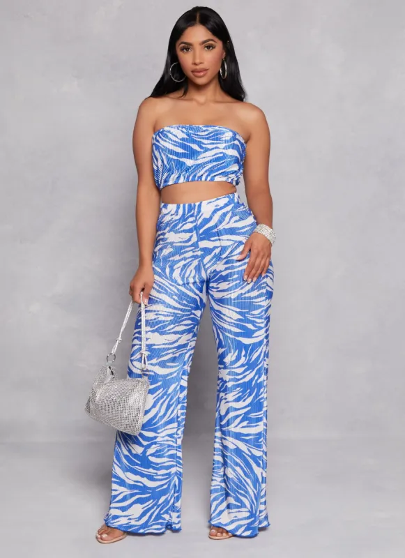 Plisse Printed Wide Leg Pants sold by Rainbow
