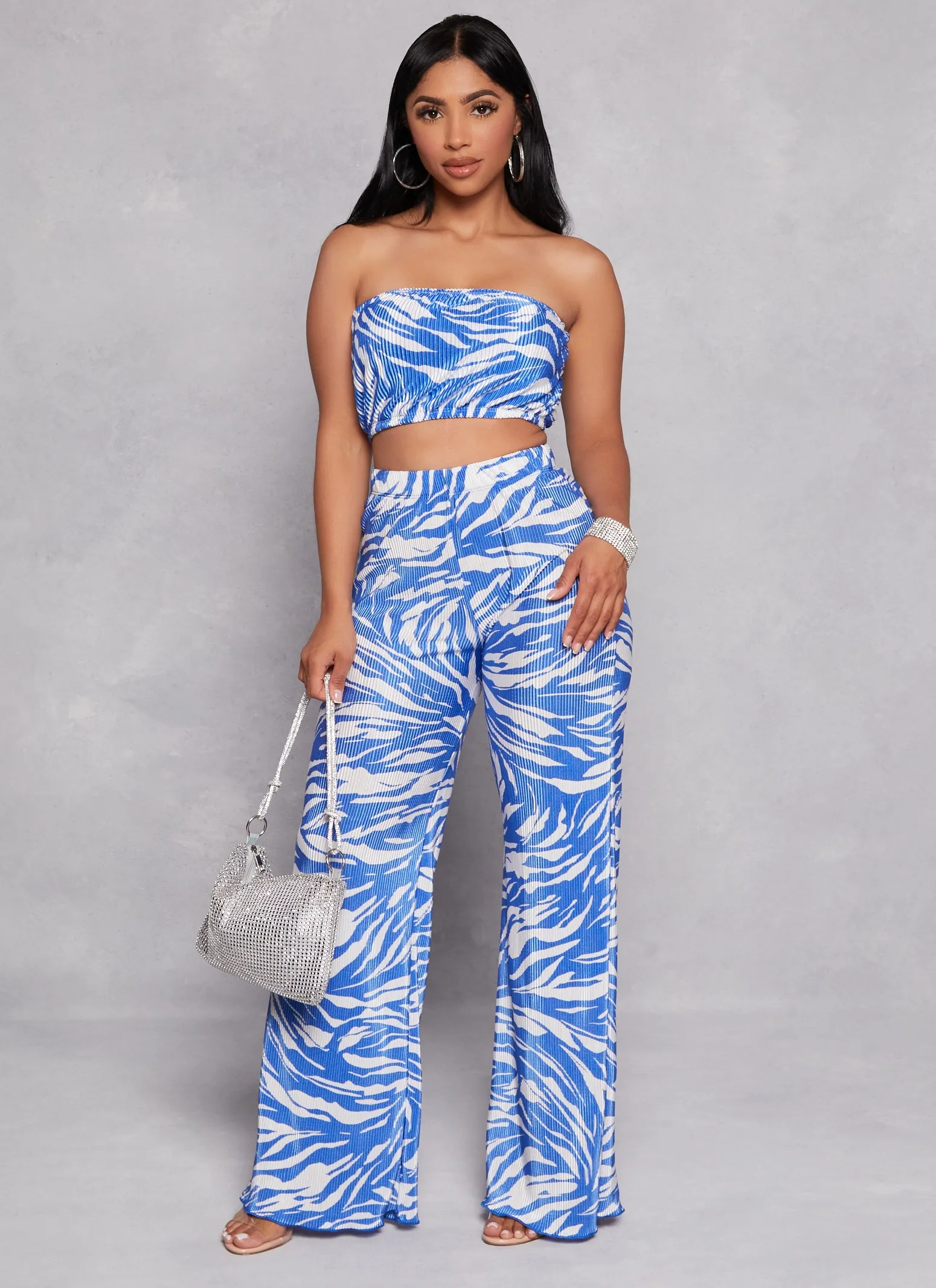 Plisse Printed Wide Leg Pants sold by Rainbow