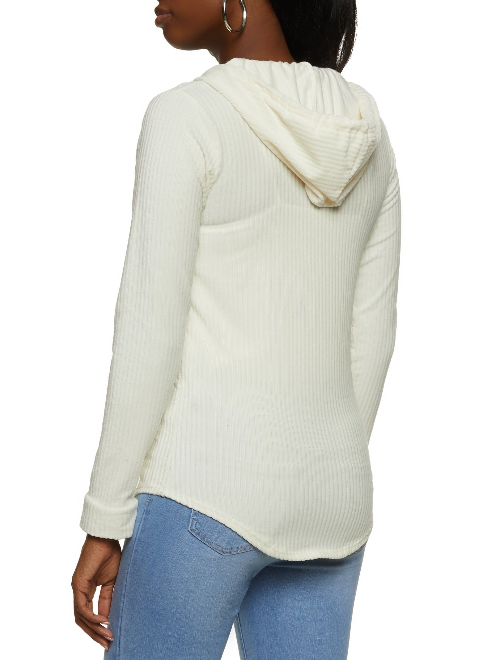 Ribbed Knit Velour Zip Front Hoodie sold by Rainbow product image thumbnail 2