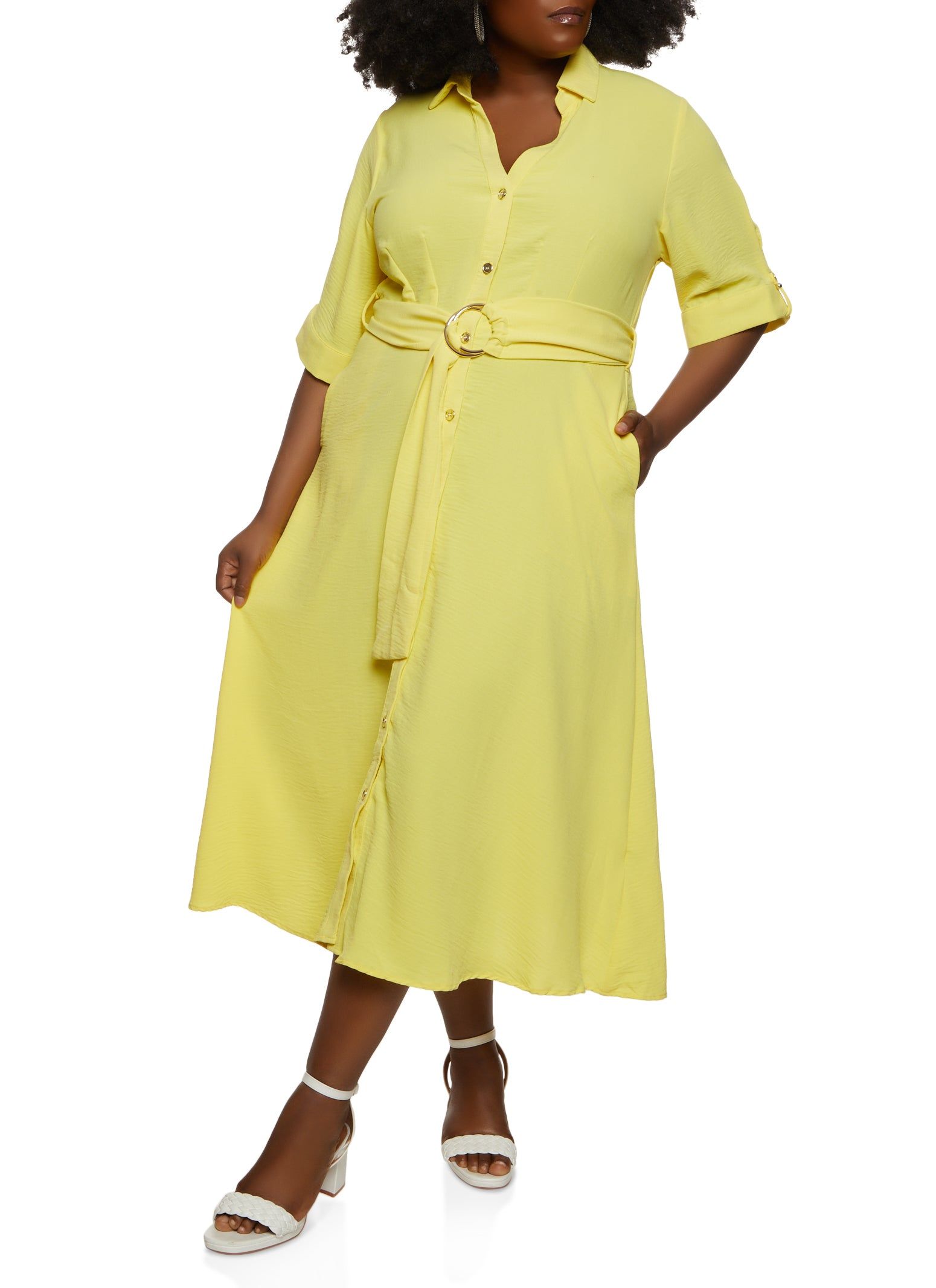 Plus Size Airy Belted Midi Shirt Dress sold by Rainbow product image thumbnail 2