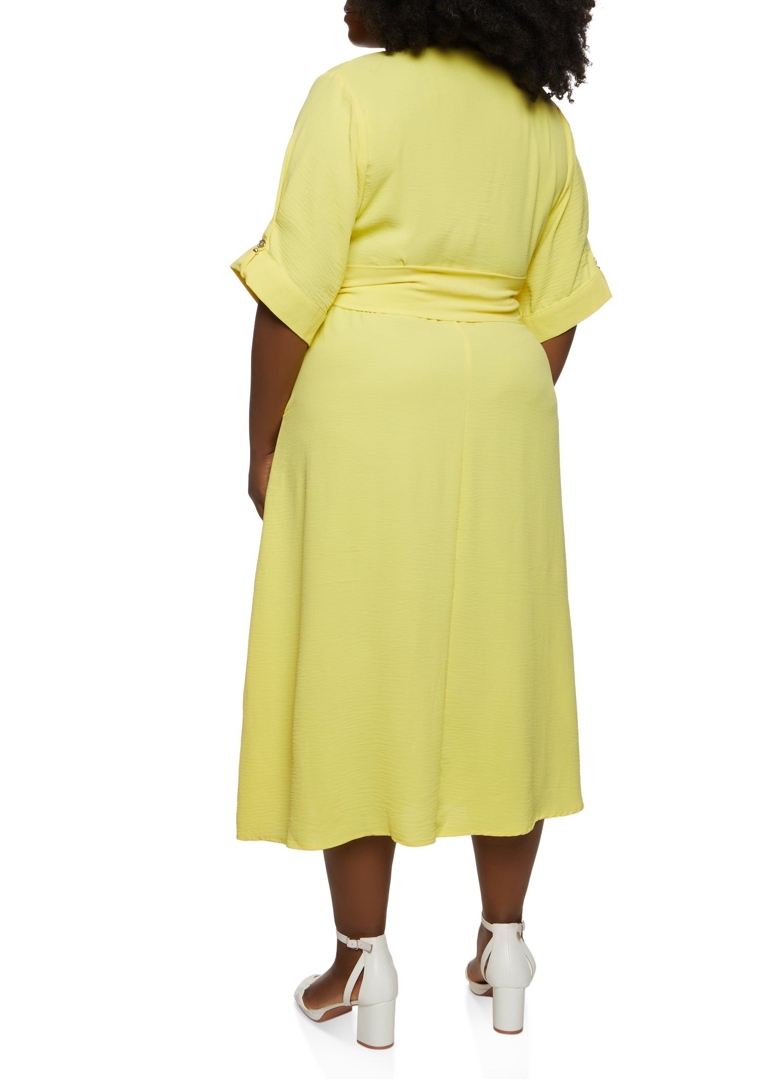 Plus Size Airy Belted Midi Shirt Dress sold by Rainbow product image thumbnail 3
