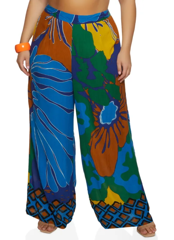 Plus Size Floral Print Wide Leg Pants sold by Rainbow