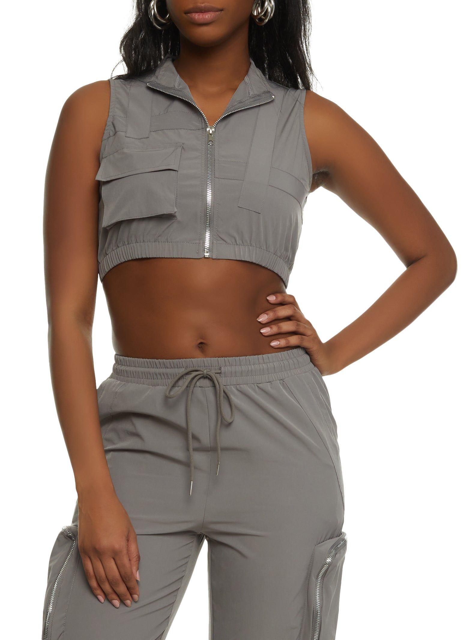 Zip Front Cargo Crop Top sold by Rainbow