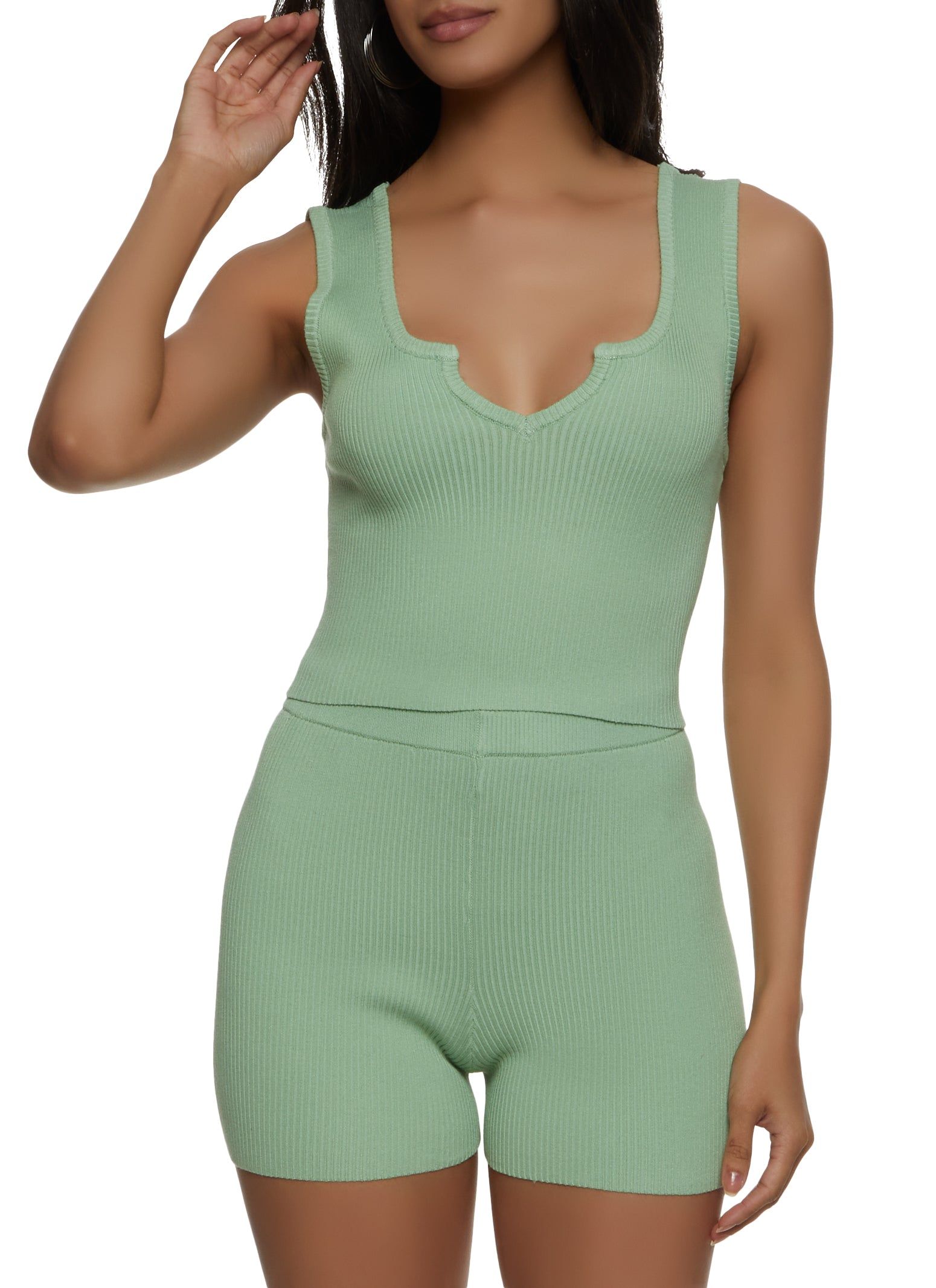 Ribbed Notch Neck Cropped Tank Top sold by Rainbow