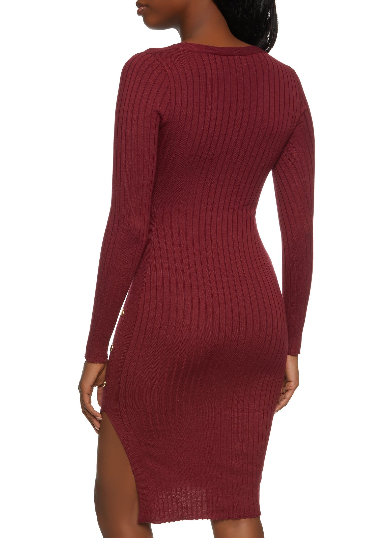 Faux Snap Button Detail Ribbed Knit Midi Dress sold by Rainbow product image thumbnail 3