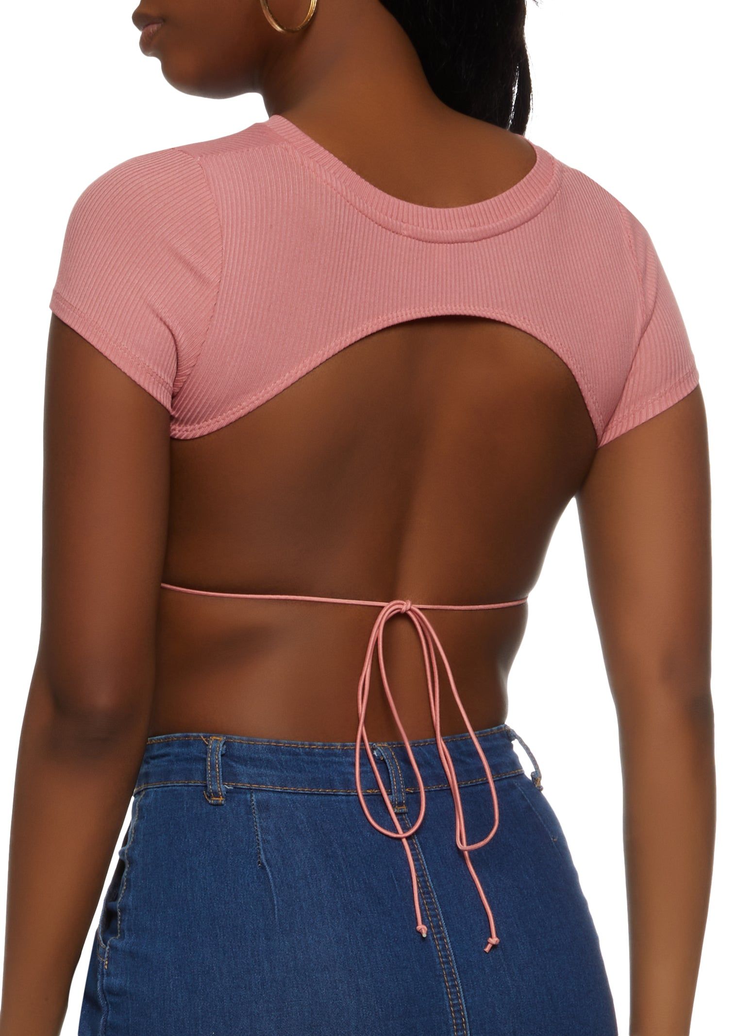Rib Knit Open Back Crop Top sold by Rainbow product image thumbnail 2