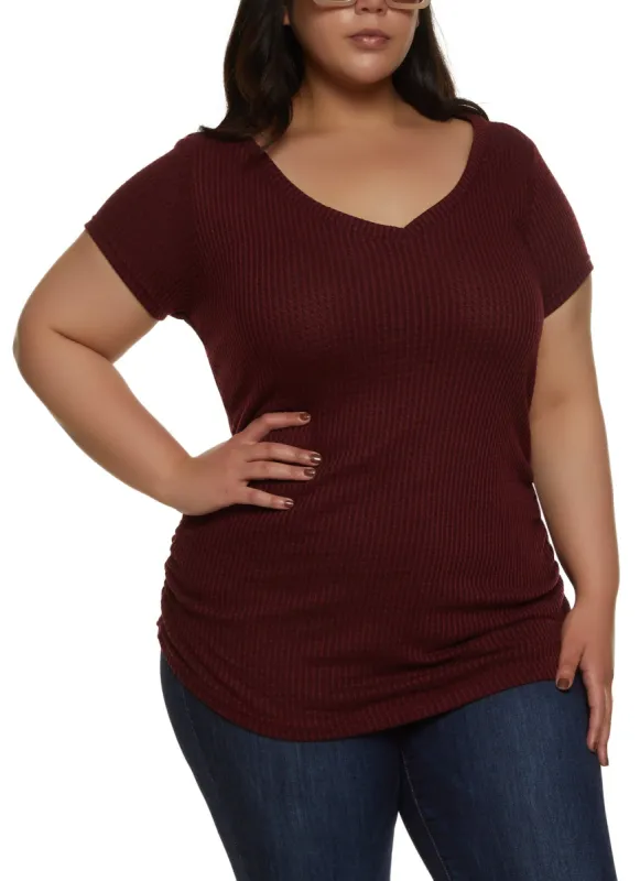 Plus Size Waffle Knit Ruched Side Tee sold by Rainbow