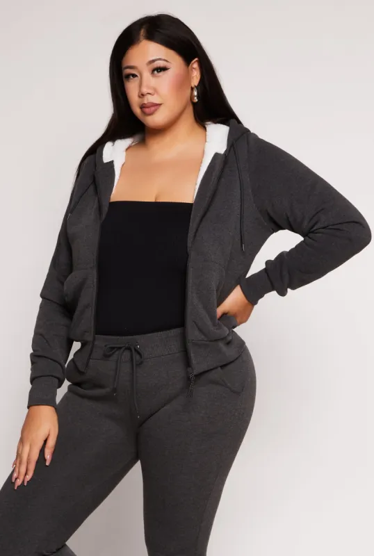 Plus Size Sherpa Lined Zip Front Hoodie sold by Rainbow