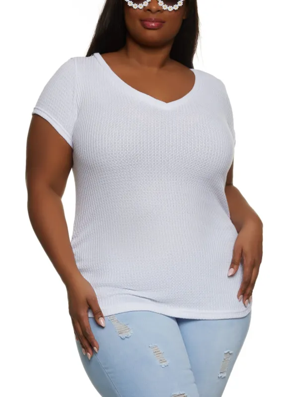 Plus Size Waffle Knit Ruched Side Tee sold by Rainbow