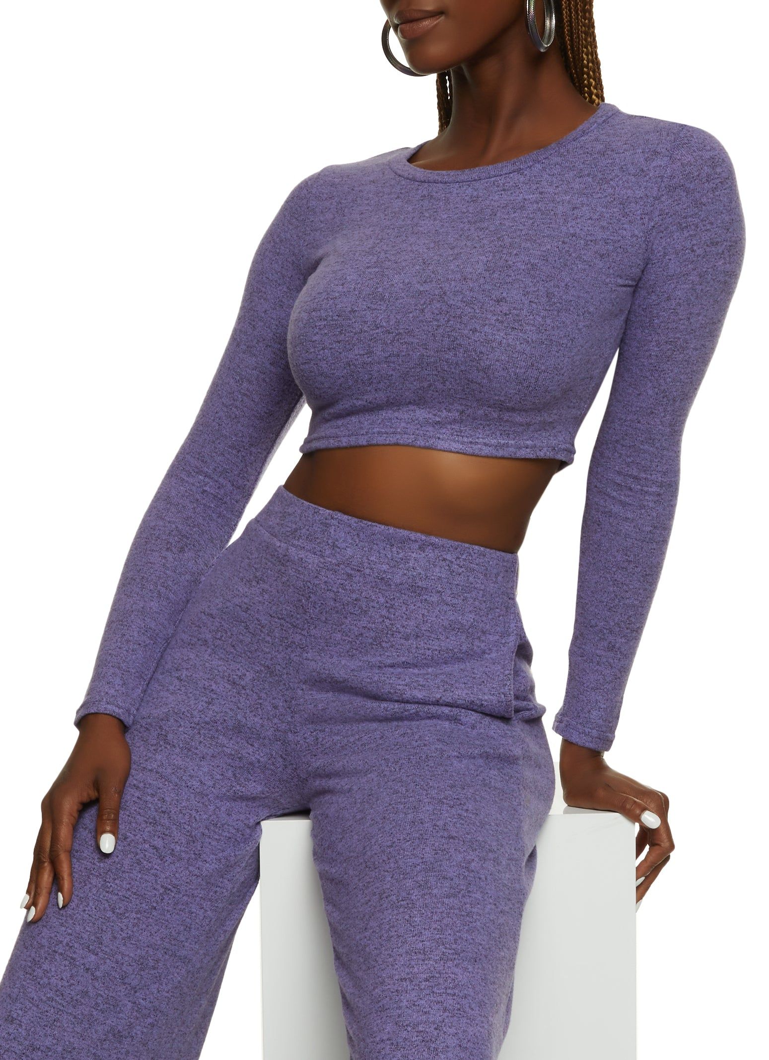 Brushed Knit Crew Neck Crop Top sold by Rainbow
