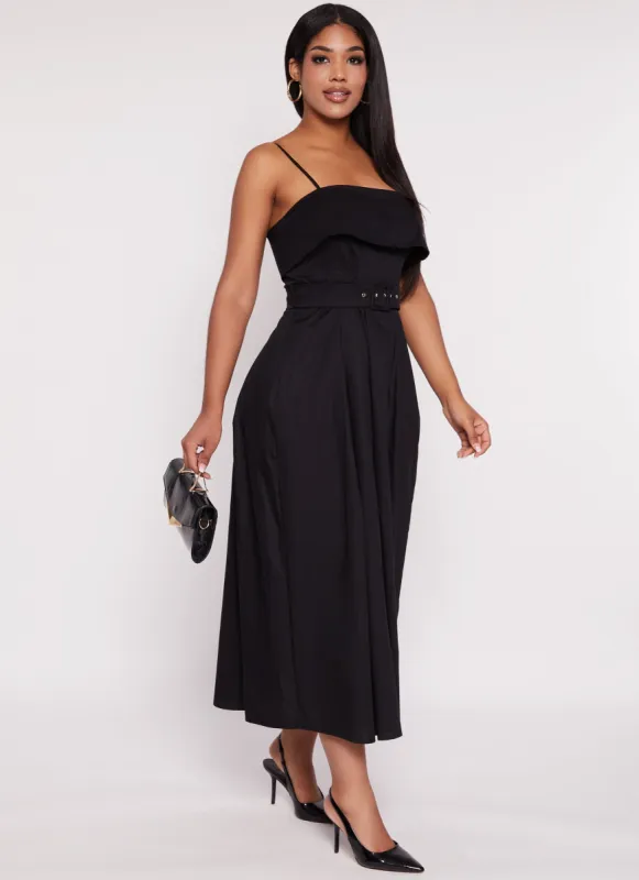 Haute Monde Poplin Belted Square Neck Maxi Dress made by Rainbow