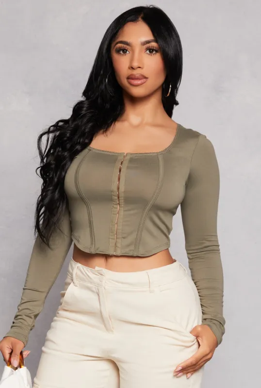 Hook and Eye Long Sleeve Corset Top sold by Rainbow