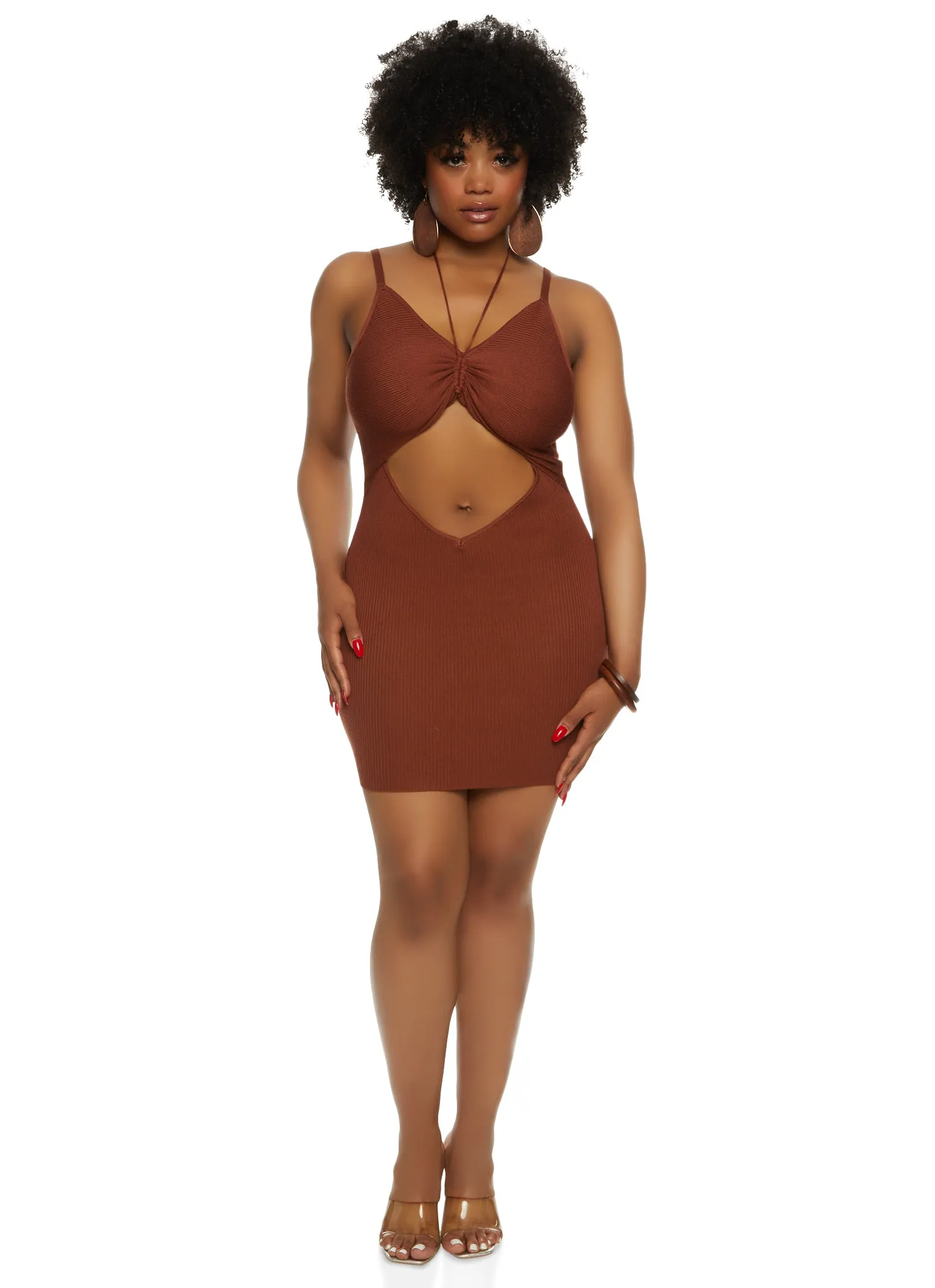 Plus Size Rib Knit Ruched Cut Out Front Mini Dress sold by Rainbow product image thumbnail 2