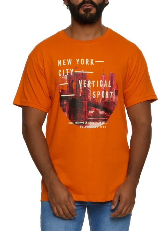 Mens New York City Short Sleeve Crew Neck Graphic T Shirt made by Rainbow