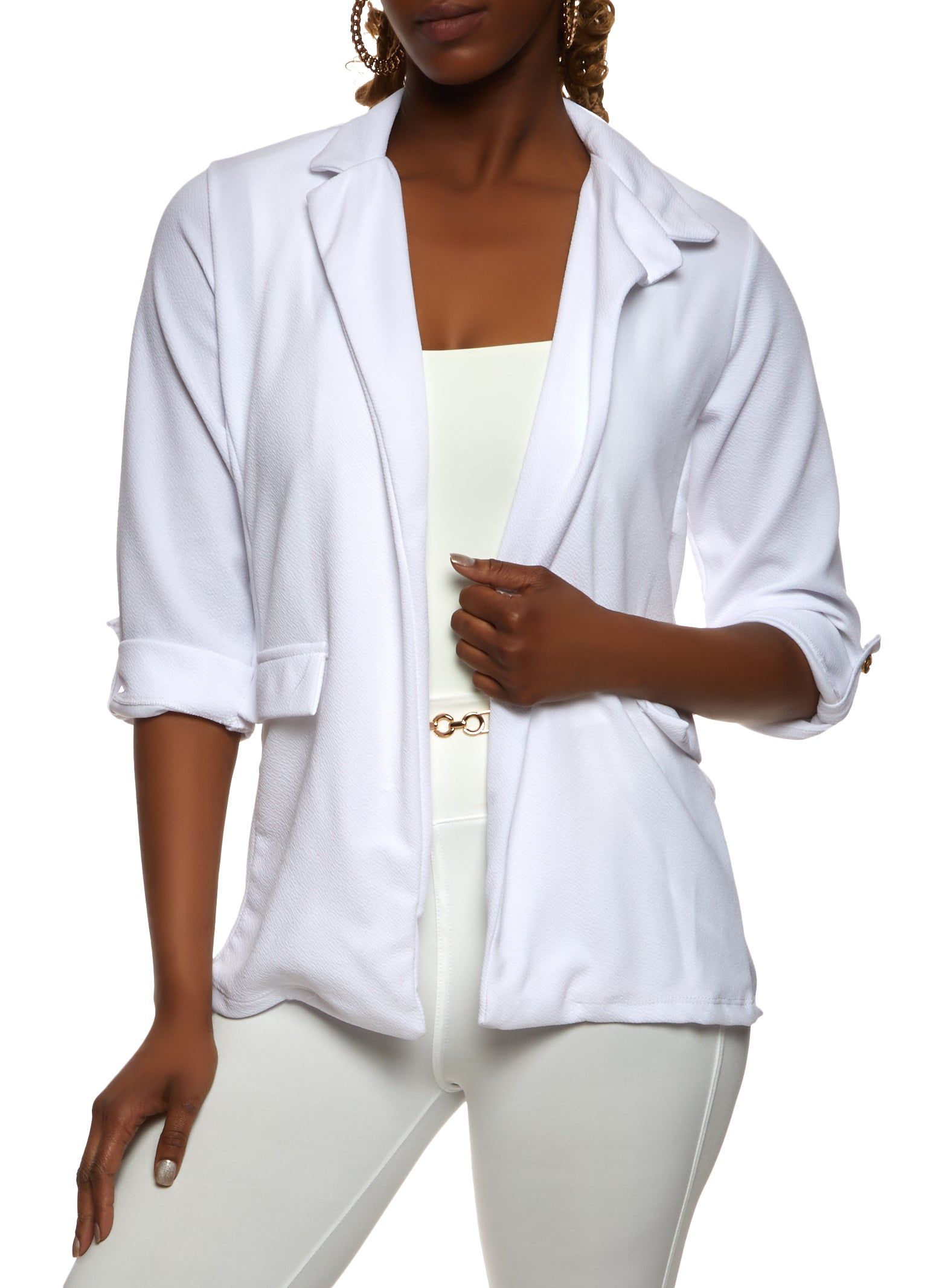 Crepe Knit Quarter Tabbed Sleeve Blazer sold by Rainbow