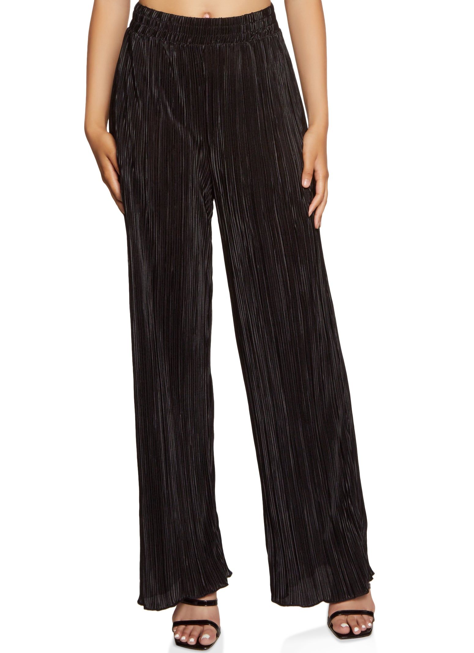 Solid Plisse Wide Leg Pants sold by Rainbow