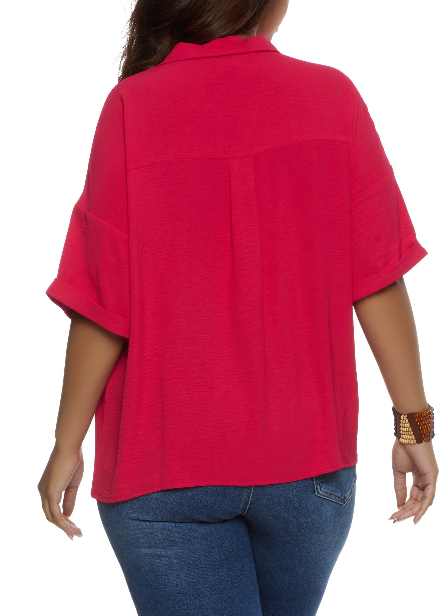 Plus Size Airy Short Sleeve Button Front Shirt sold by Rainbow product image thumbnail 2