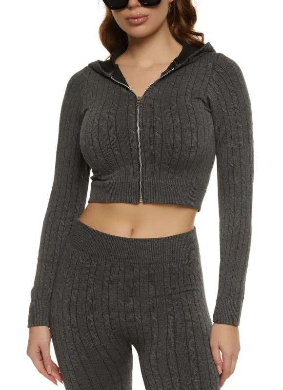 Seamless Cable Knit Cropped Hoodie sold by Rainbow