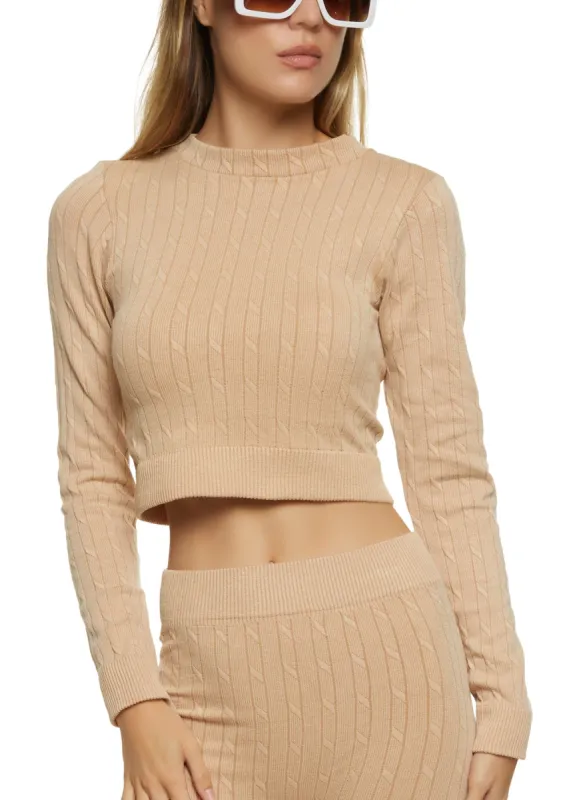 Seamless Cable Knit Cropped Sweater sold by Rainbow