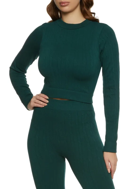 Seamless Cable Knit Cropped Sweater sold by Rainbow
