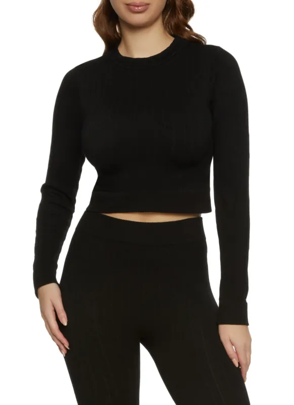 Seamless Cable Knit Cropped Sweater sold by Rainbow