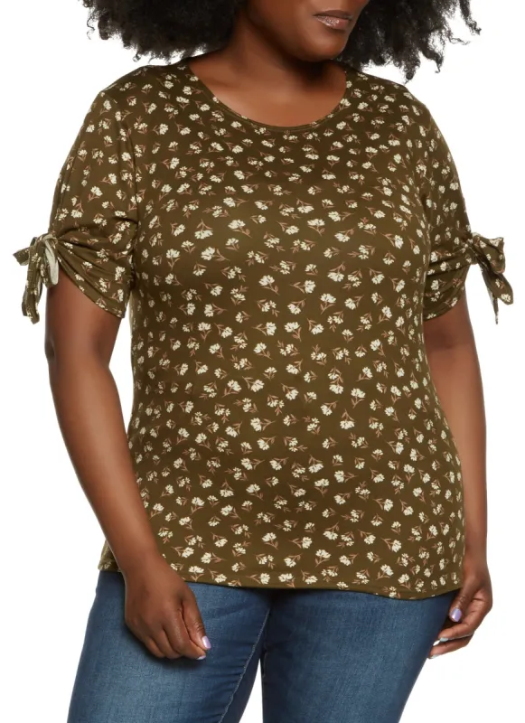 Plus Size Floral Patterned Tie Sleeve Top sold by Rainbow