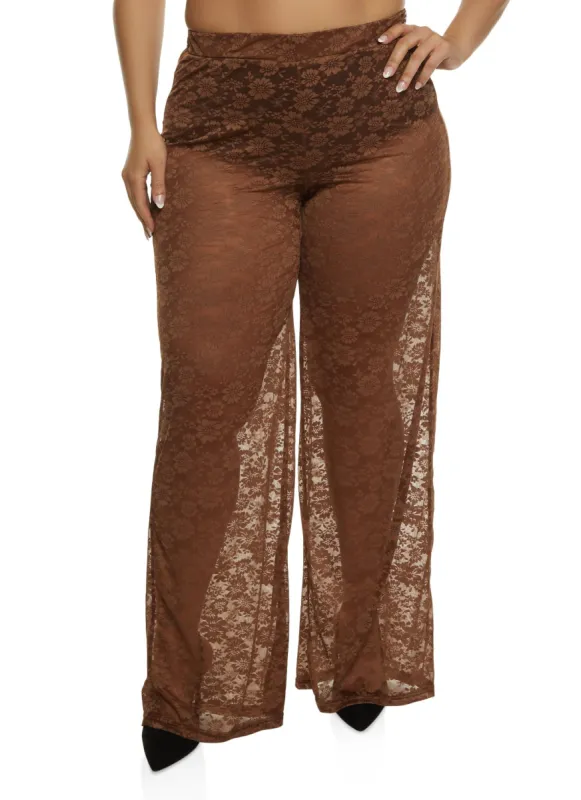 Plus Size Floral Lace Wide Leg Pants sold by Rainbow