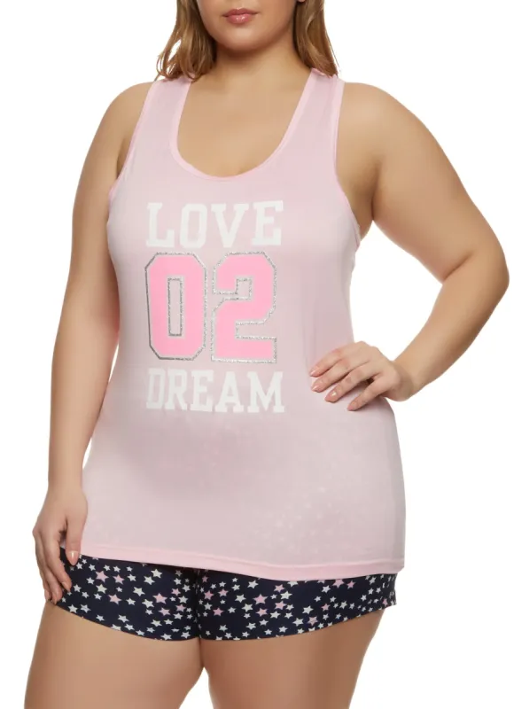 Plus Size Love 02 Dream Pajama Tank Top and Shorts sold by Rainbow