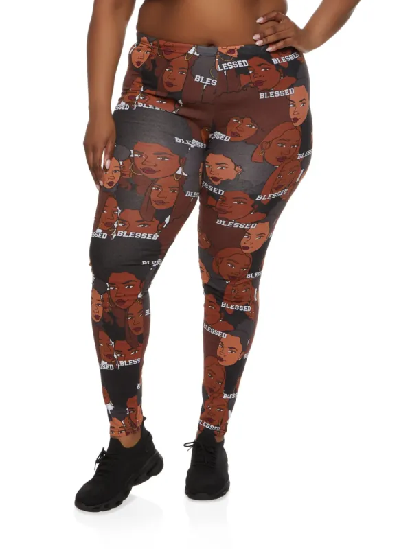 Plus Size Blessed Melanin Graphic Print Leggings sold by Rainbow