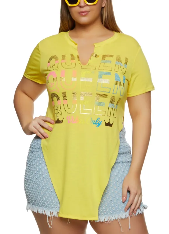 Plus Size Queen Vibes Hanky Hem Graphic Tee sold by Rainbow