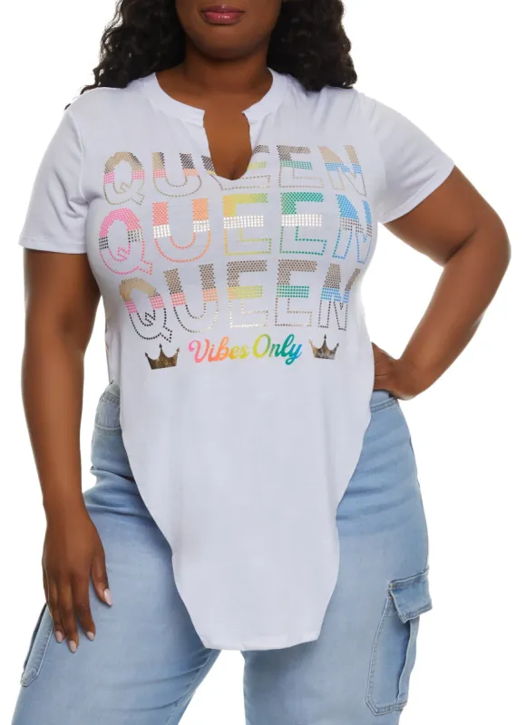 Plus Size Queen Vibes Hanky Hem Graphic Tee sold by Rainbow